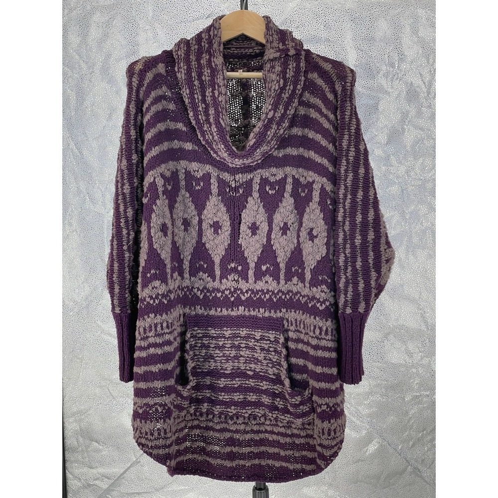 Free people rosie lee poncho sweater cowl neck BOHO maroon Medium